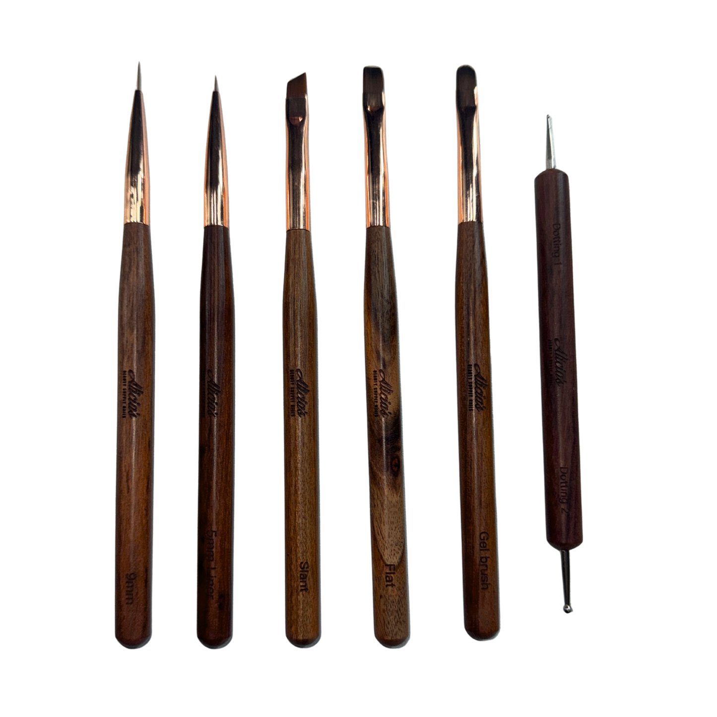 Alicia’s – 6-Piece Acrylic & Gel Brush + Dotting Tool Set (Wood Handle)